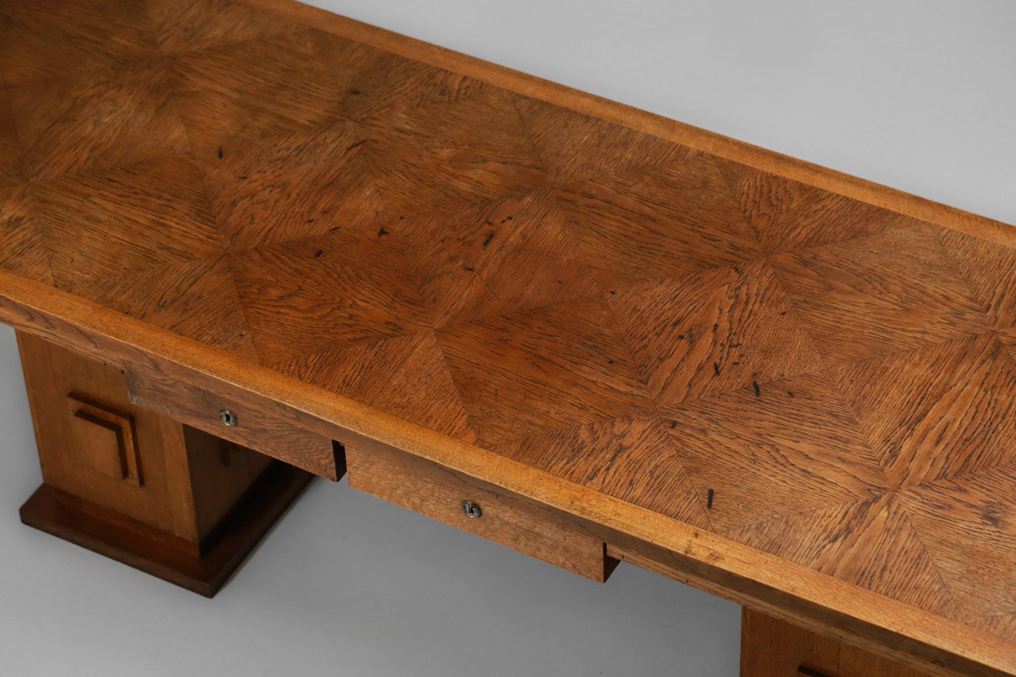 French Desk from the 1950s in Solid Oak in Style of Charles Dudouyt 6