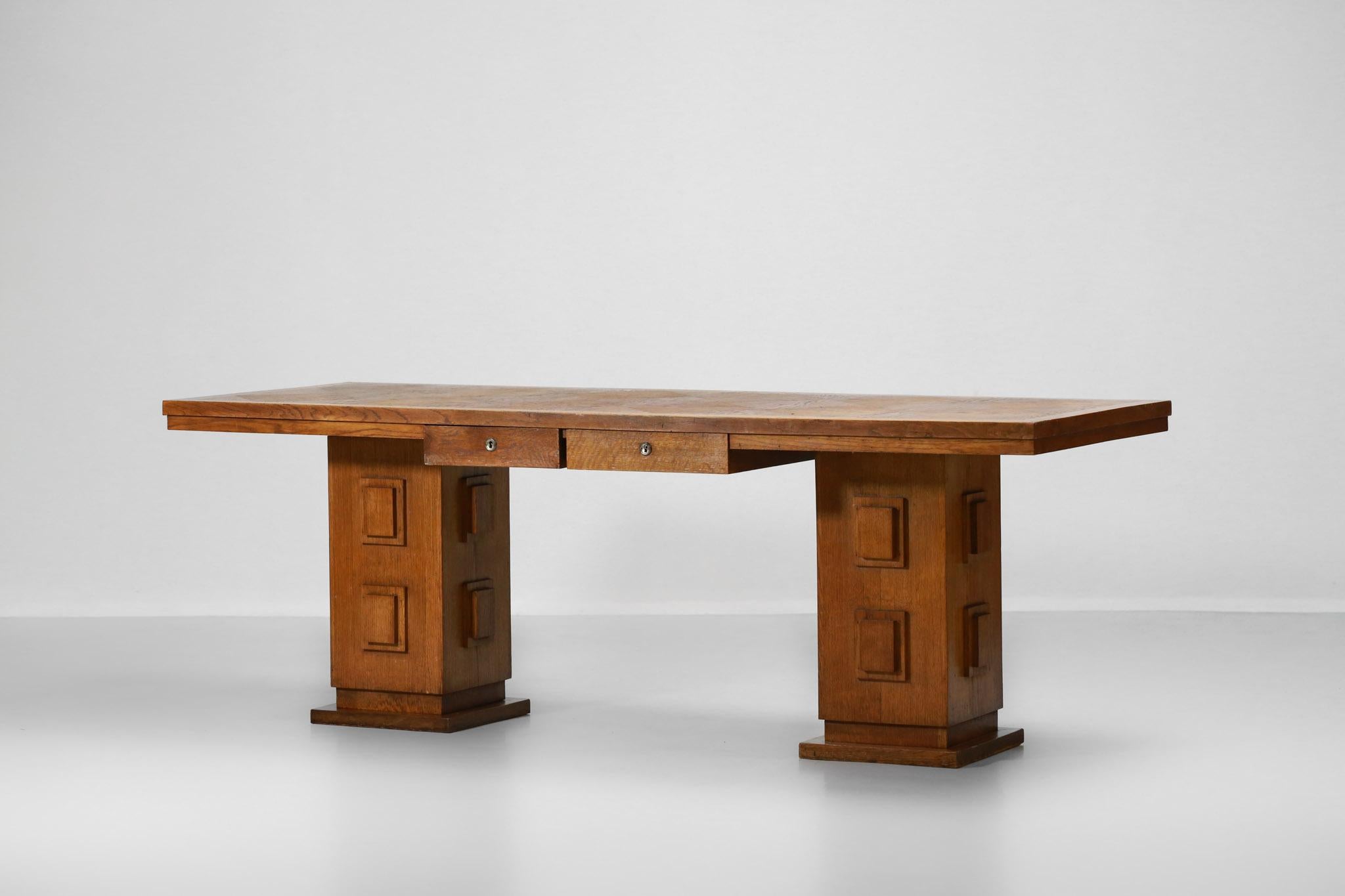 French Desk from the 1950s in Solid Oak in Style of Charles Dudouyt 8