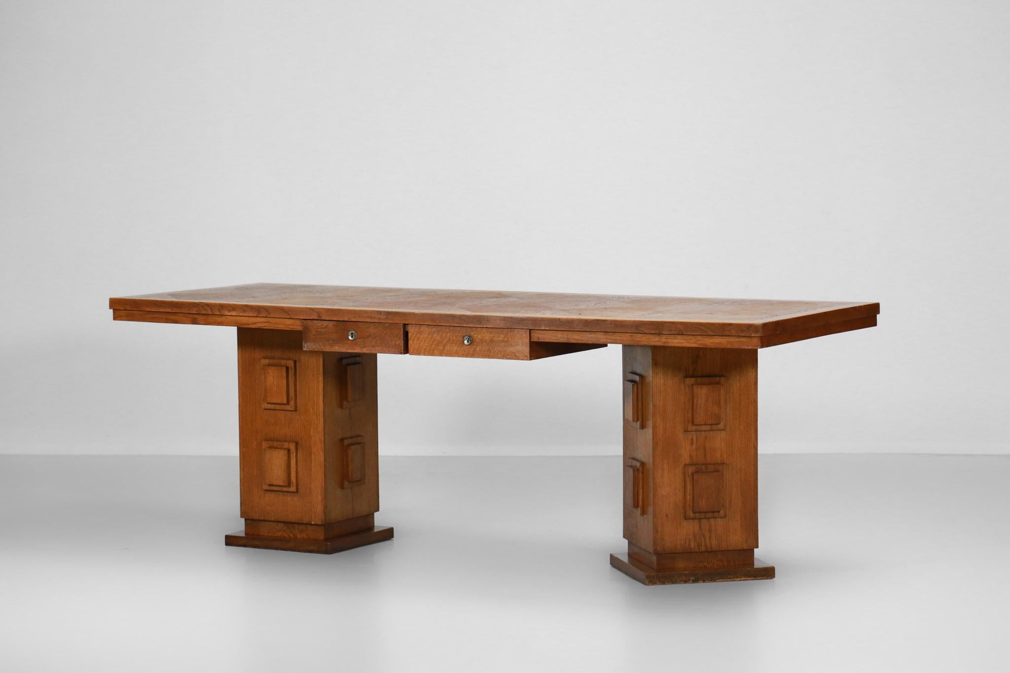 French Desk from the 1950s in Solid Oak in Style of Charles Dudouyt 9