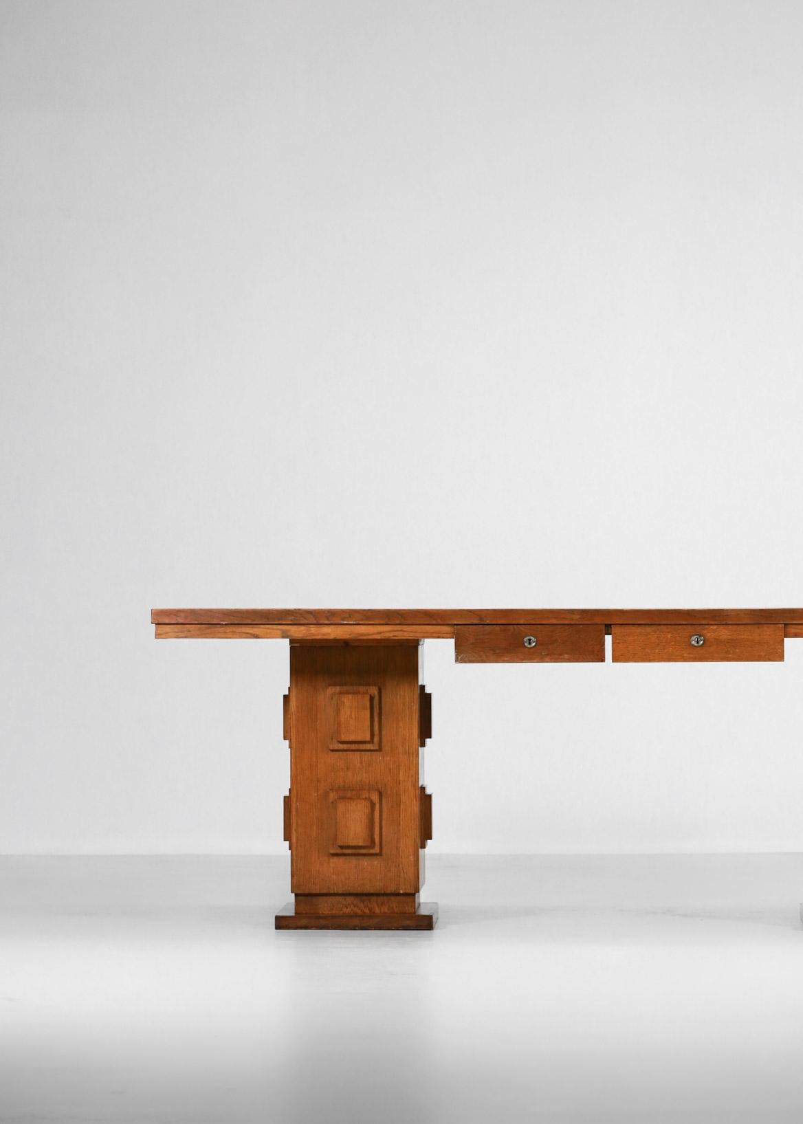 Mid-Century Modern French Desk from the 1950s in Solid Oak in Style of Charles Dudouyt
