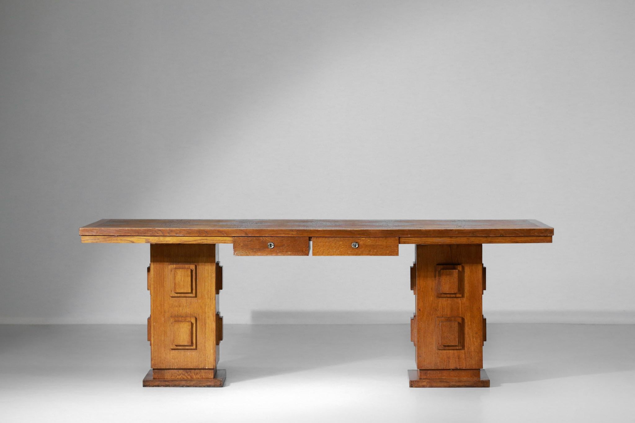 Mid-20th Century French Desk from the 1950s in Solid Oak in Style of Charles Dudouyt