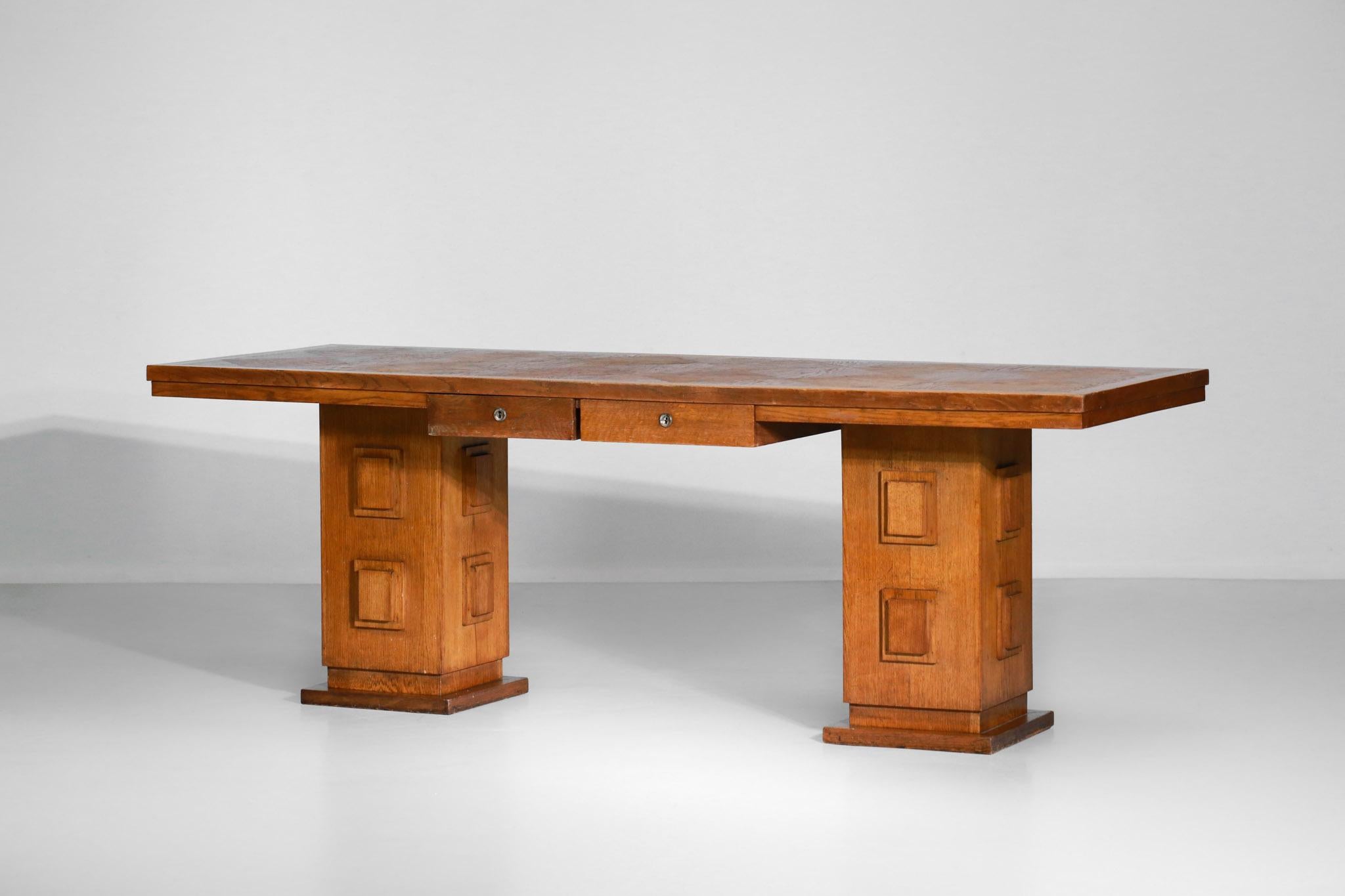French Desk from the 1950s in Solid Oak in Style of Charles Dudouyt 3