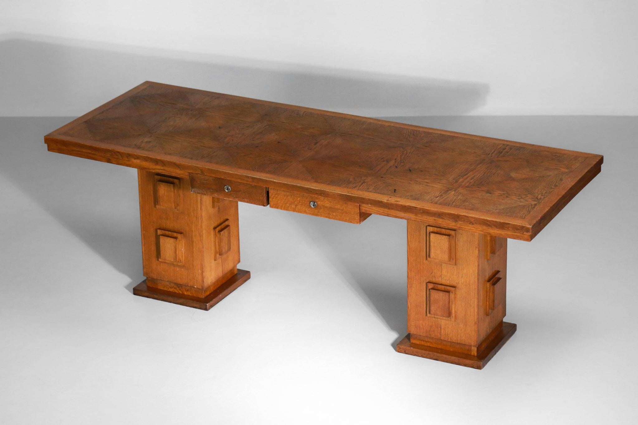 French Desk from the 1950s in Solid Oak in Style of Charles Dudouyt 4