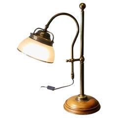 French Desk Lamp with Brass and Opaline Glass Shade  This is a very attractive p