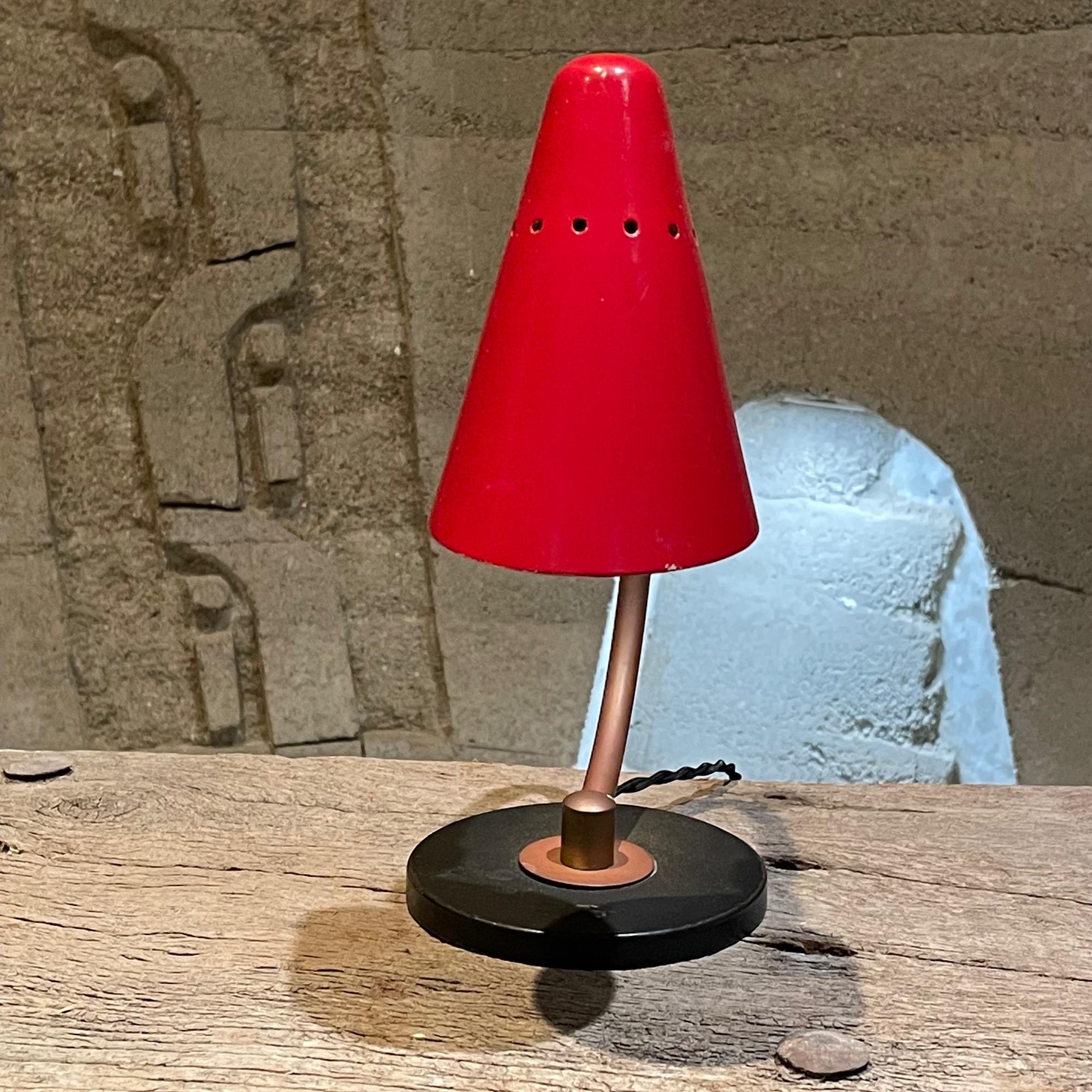 1950s French Desk Table Lamp Lovely Red Perforated Cone from France For Sale 4