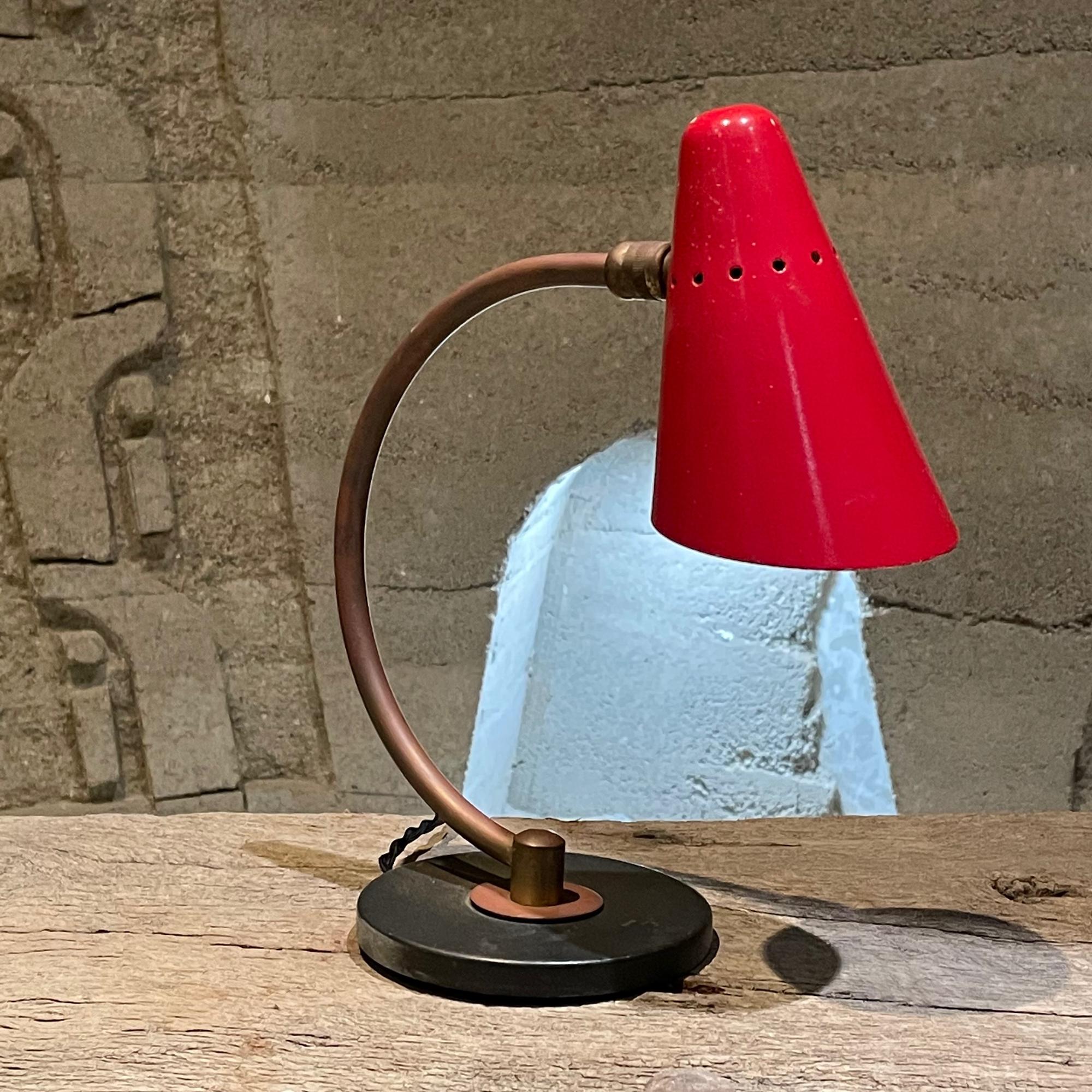 1950s French Desk Lamp Red Perforated Cone France 5