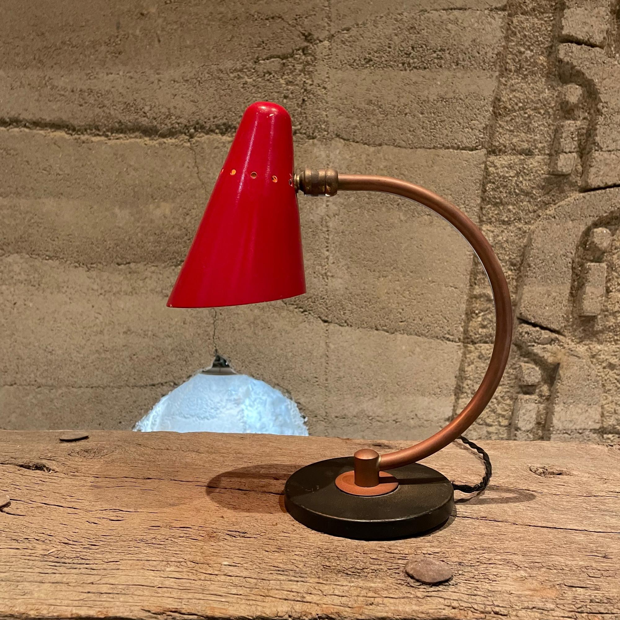 1950s French Desk Table Lamp Lovely Red Perforated Cone from France For Sale 8