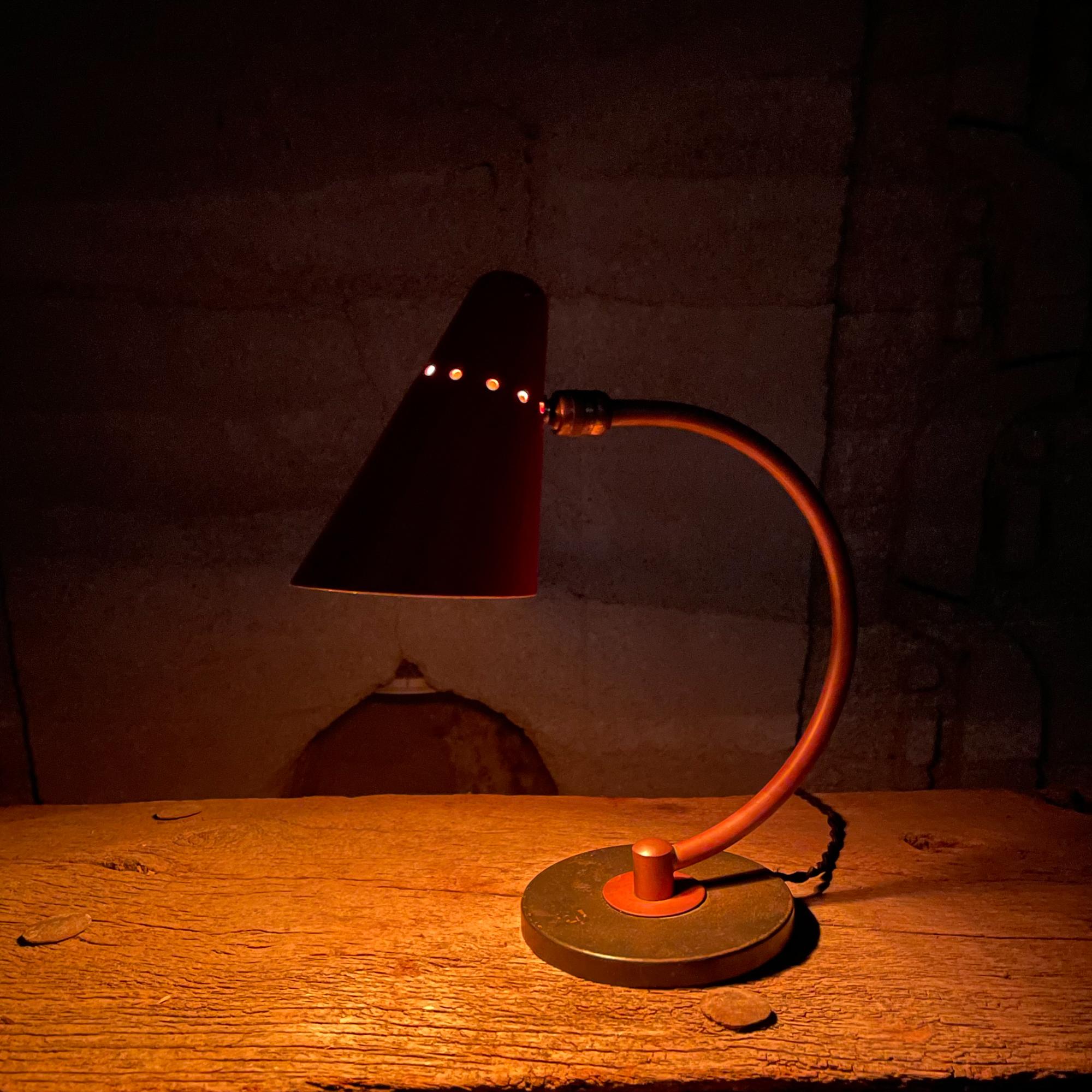 1950s French Desk Table Lamp Lovely Red Perforated Cone from France For Sale 9