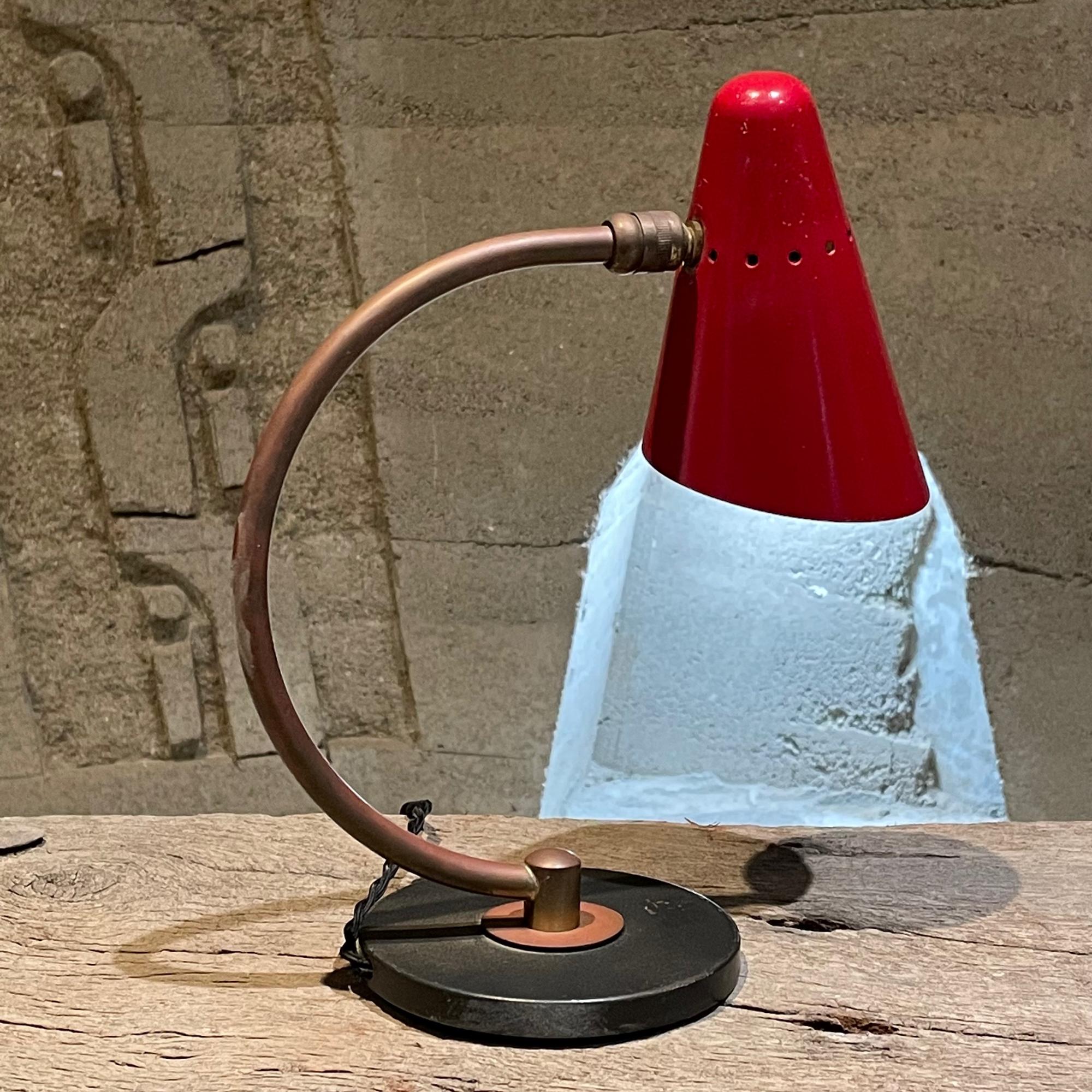 Mid-Century Modern 1950s French Desk Table Lamp Lovely Red Perforated Cone from France For Sale