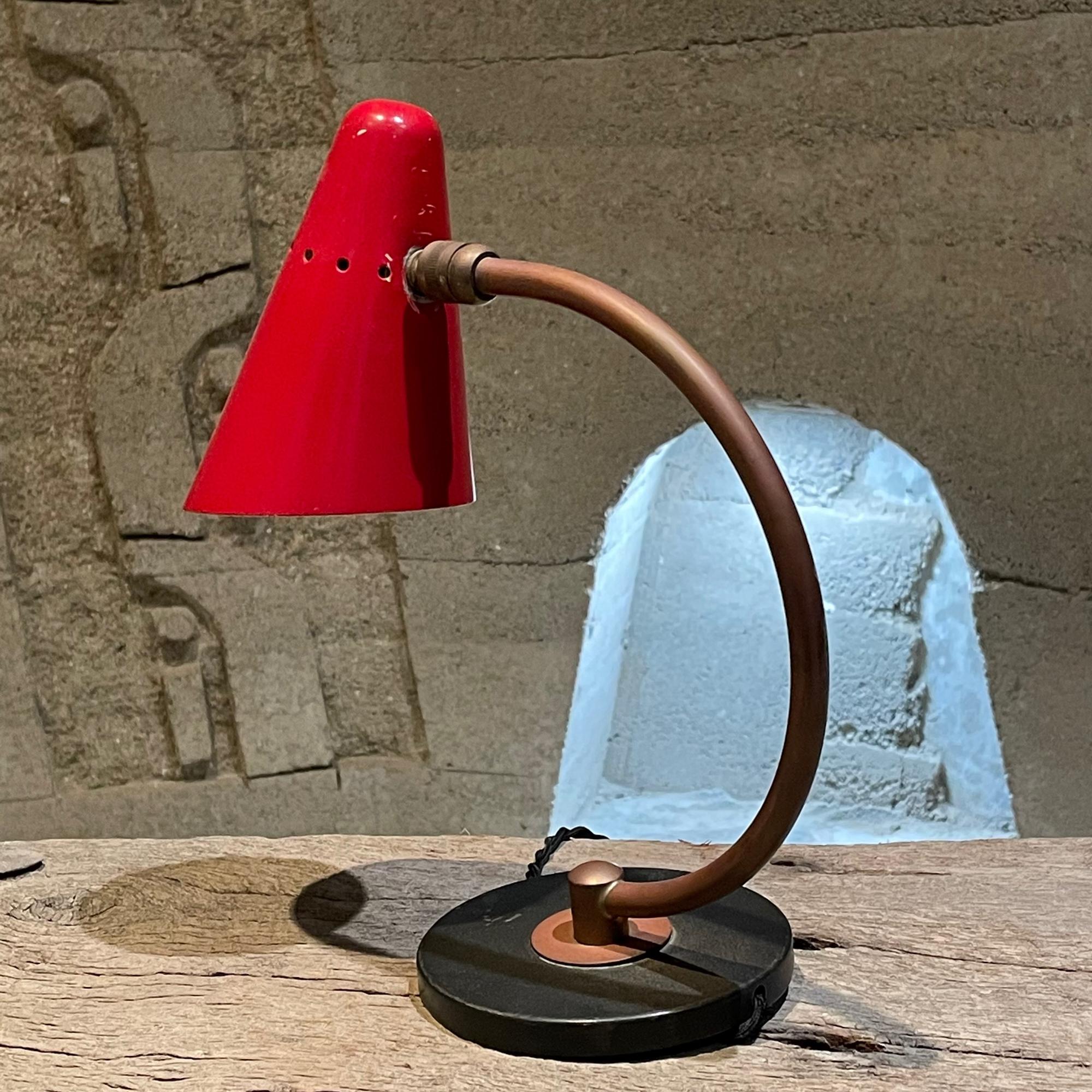 Mid-20th Century 1950s French Desk Table Lamp Lovely Red Perforated Cone from France For Sale