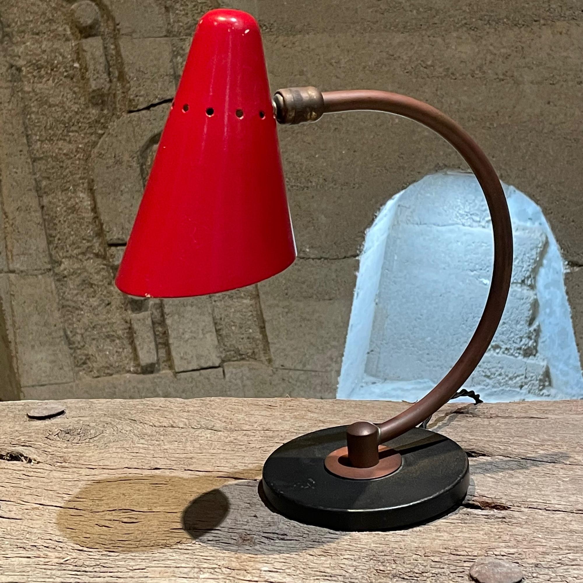 1950s French Desk Table Lamp Lovely Red Perforated Cone from France For Sale 1
