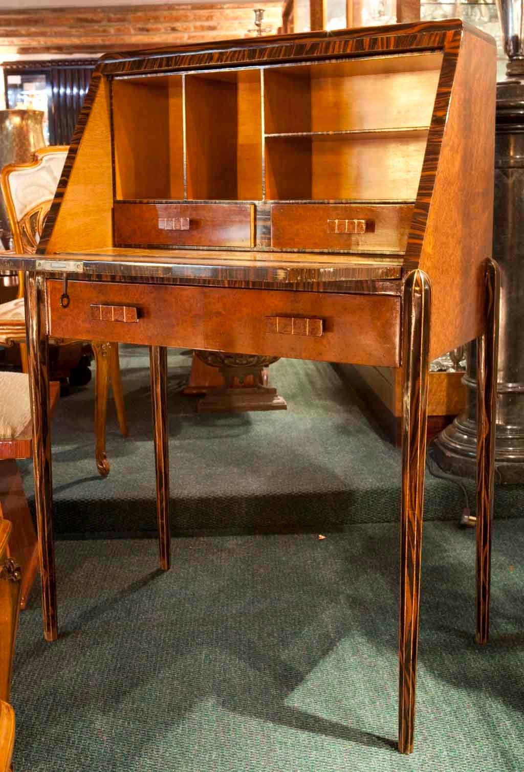 Art Deco French Desk with Horses in Wood, 1920 For Sale