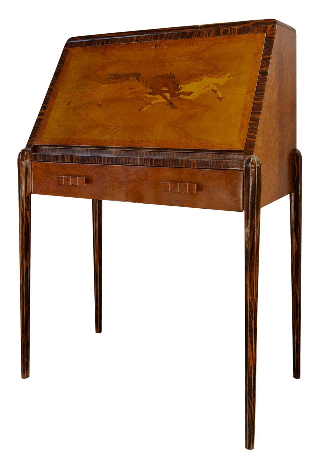 French Desk with Horses in Wood, 1920 For Sale