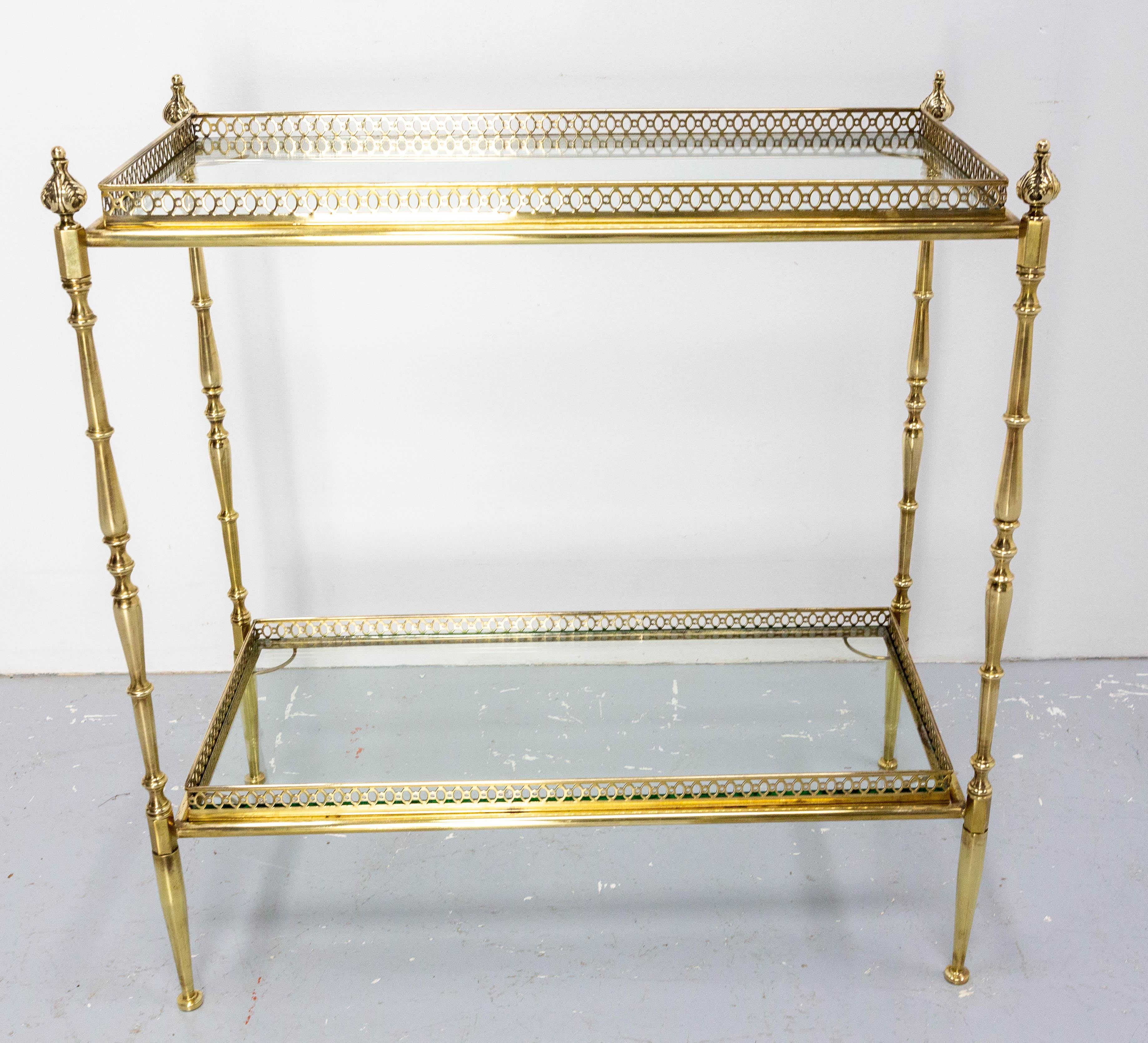 French Desserte Side Table Brass and Glass in the Jansen Style, circa 1940 5