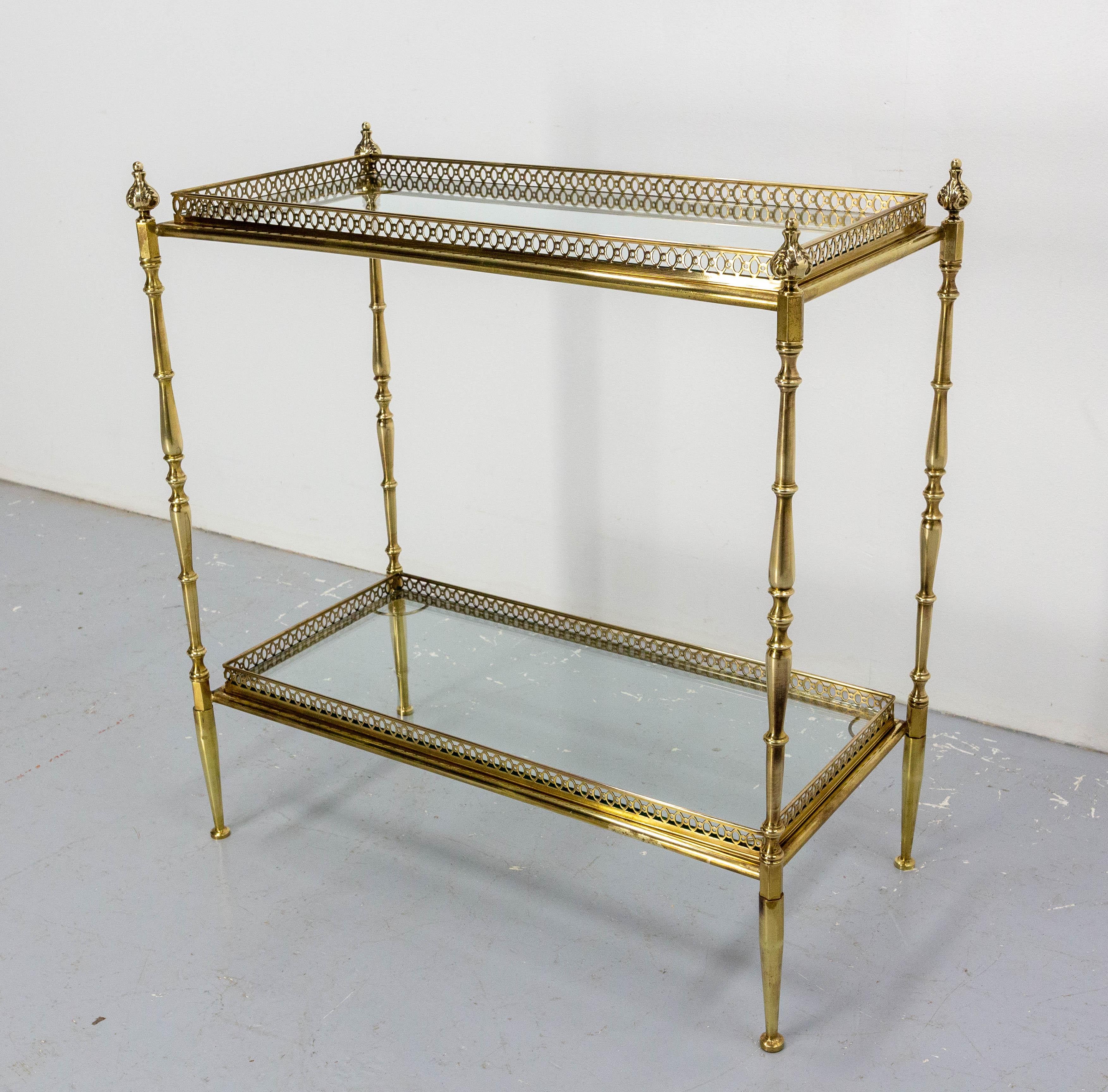 Louis XVI French Desserte Side Table Brass and Glass in the Jansen Style, circa 1940