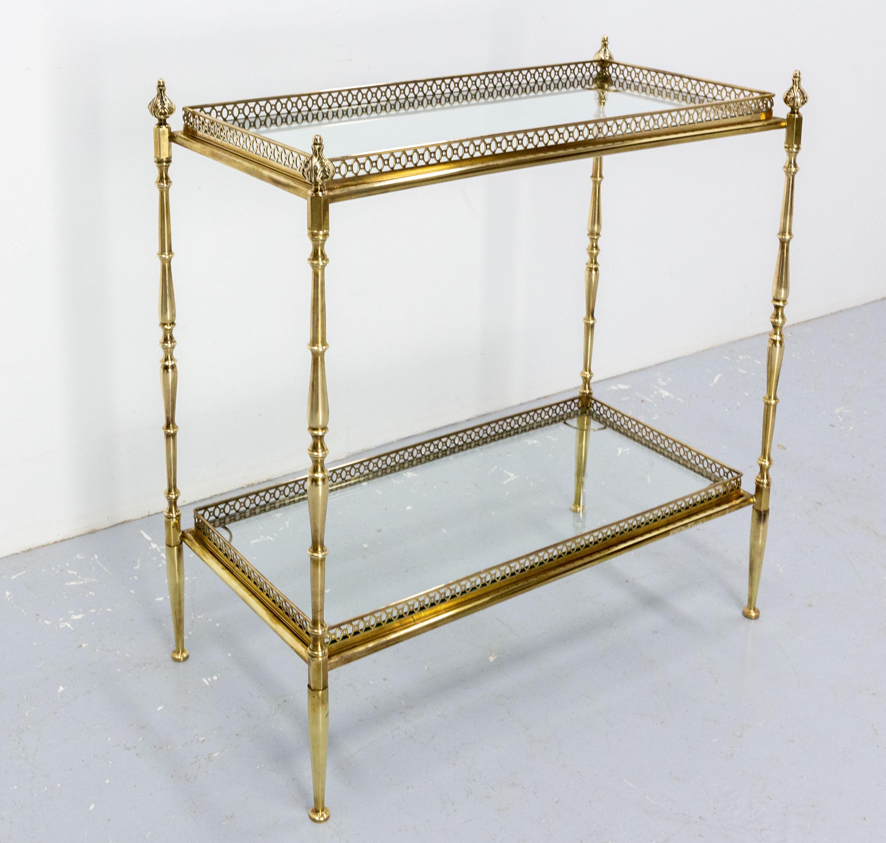 French Desserte Side Table Brass and Glass in the Jansen Style, circa 1940 In Good Condition In Labrit, Landes