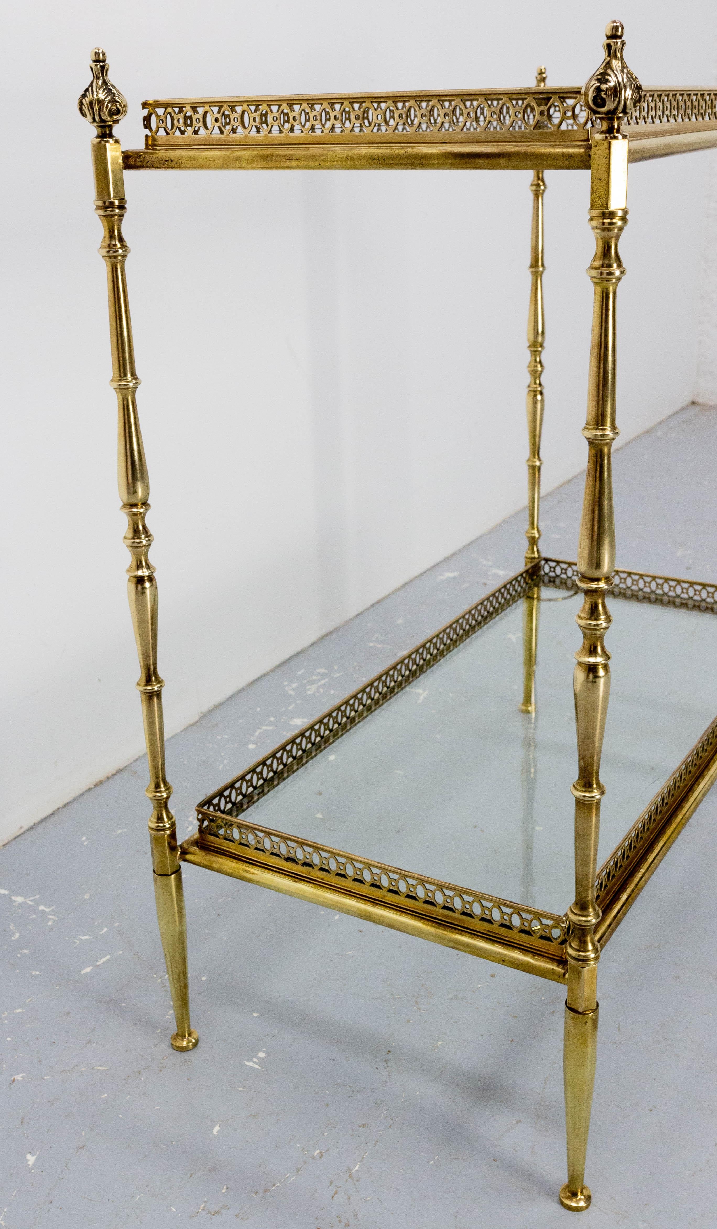 Mid-20th Century French Desserte Side Table Brass and Glass in the Jansen Style, circa 1940