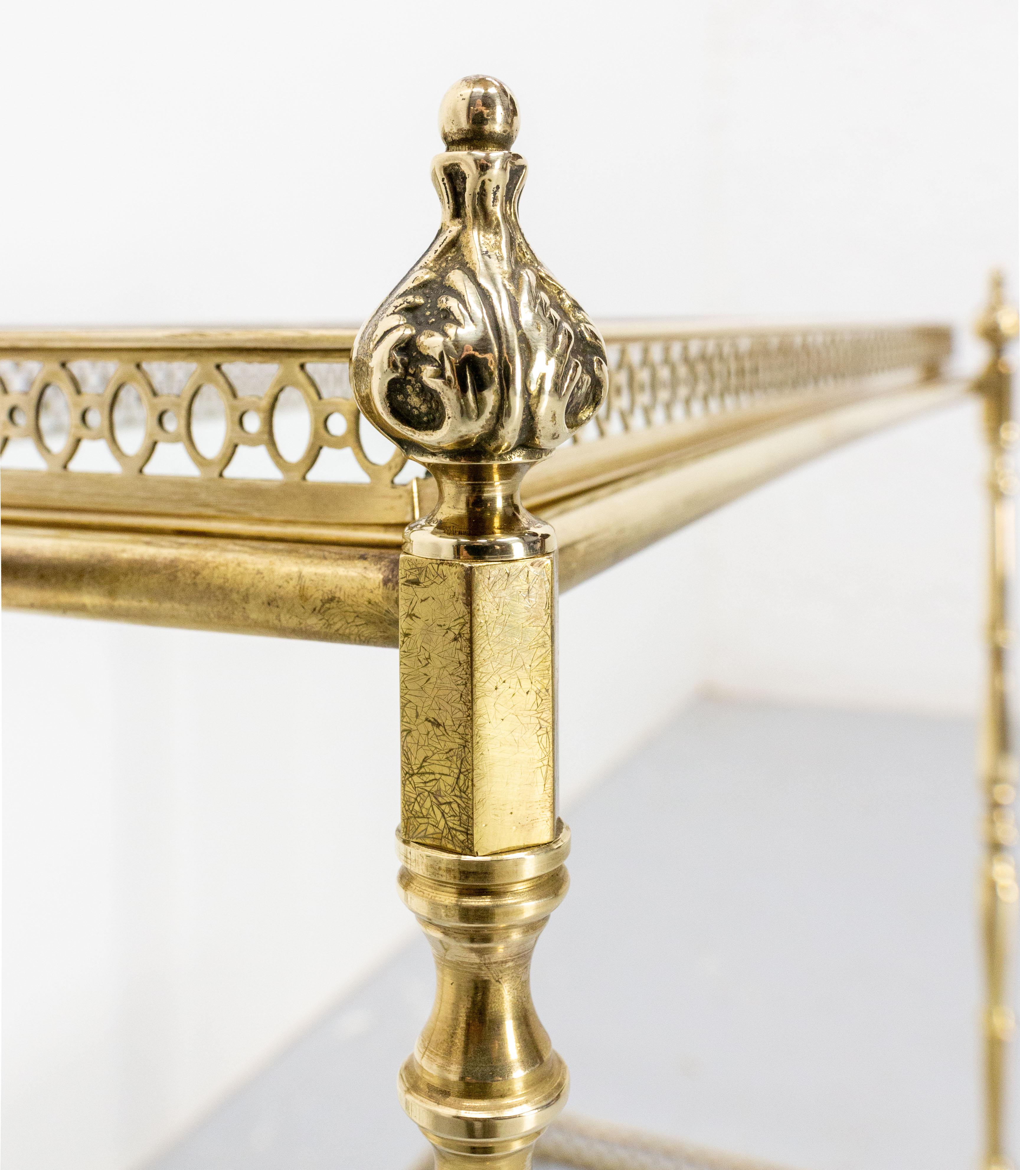 French Desserte Side Table Brass and Glass in the Jansen Style, circa 1940 1