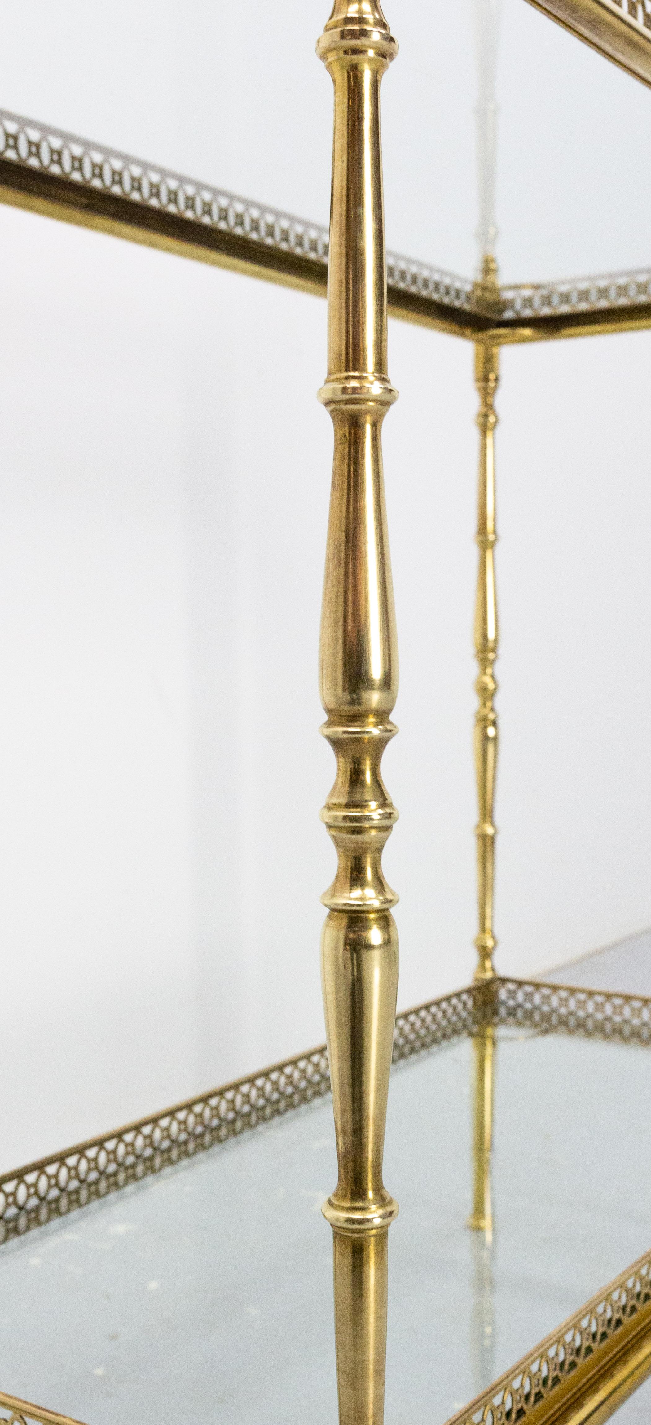 French Desserte Side Table Brass and Glass in the Jansen Style, circa 1940 2