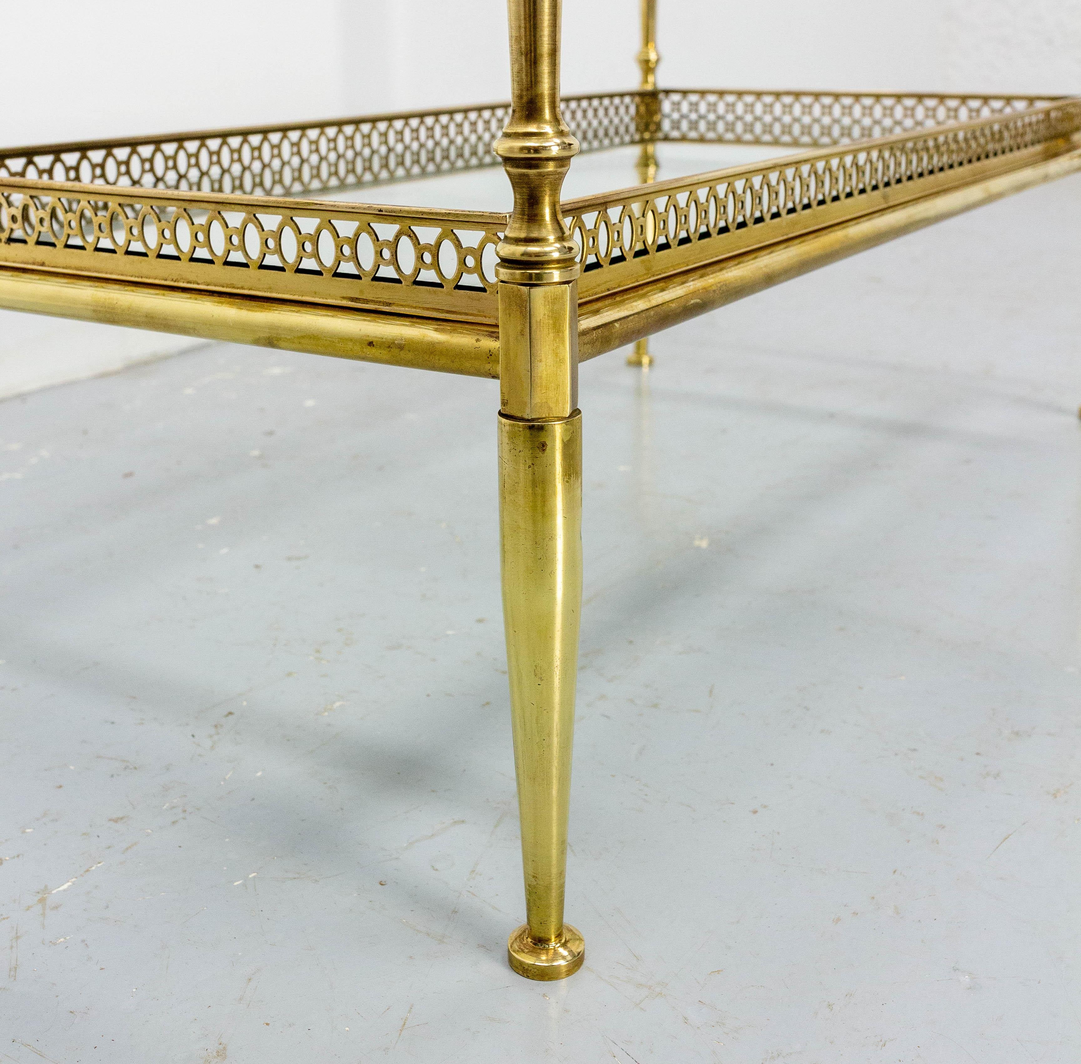 French Desserte Side Table Brass and Glass in the Jansen Style, circa 1940 3