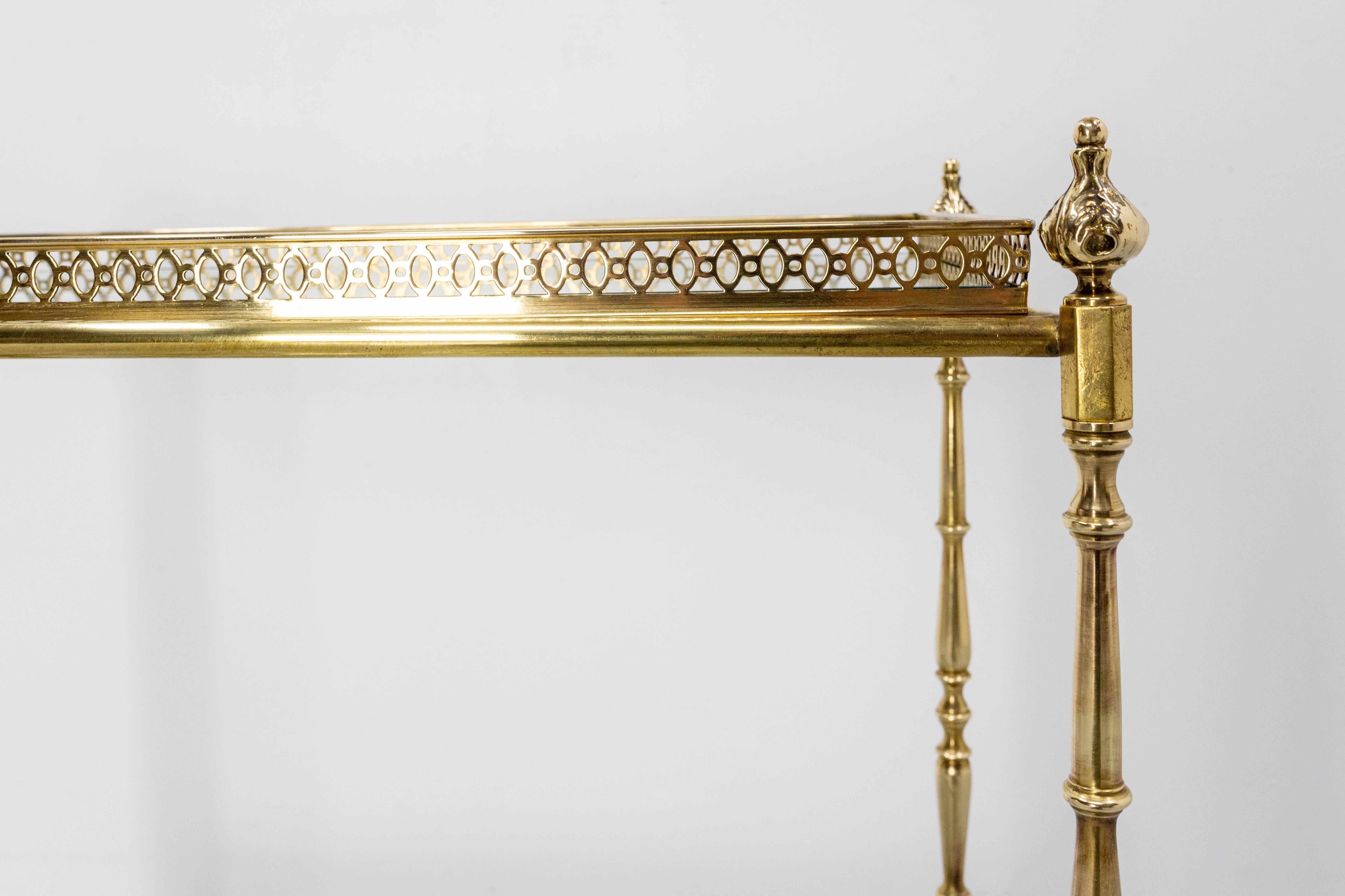 French Desserte Side Table Brass and Glass in the Jansen Style, circa 1940 4