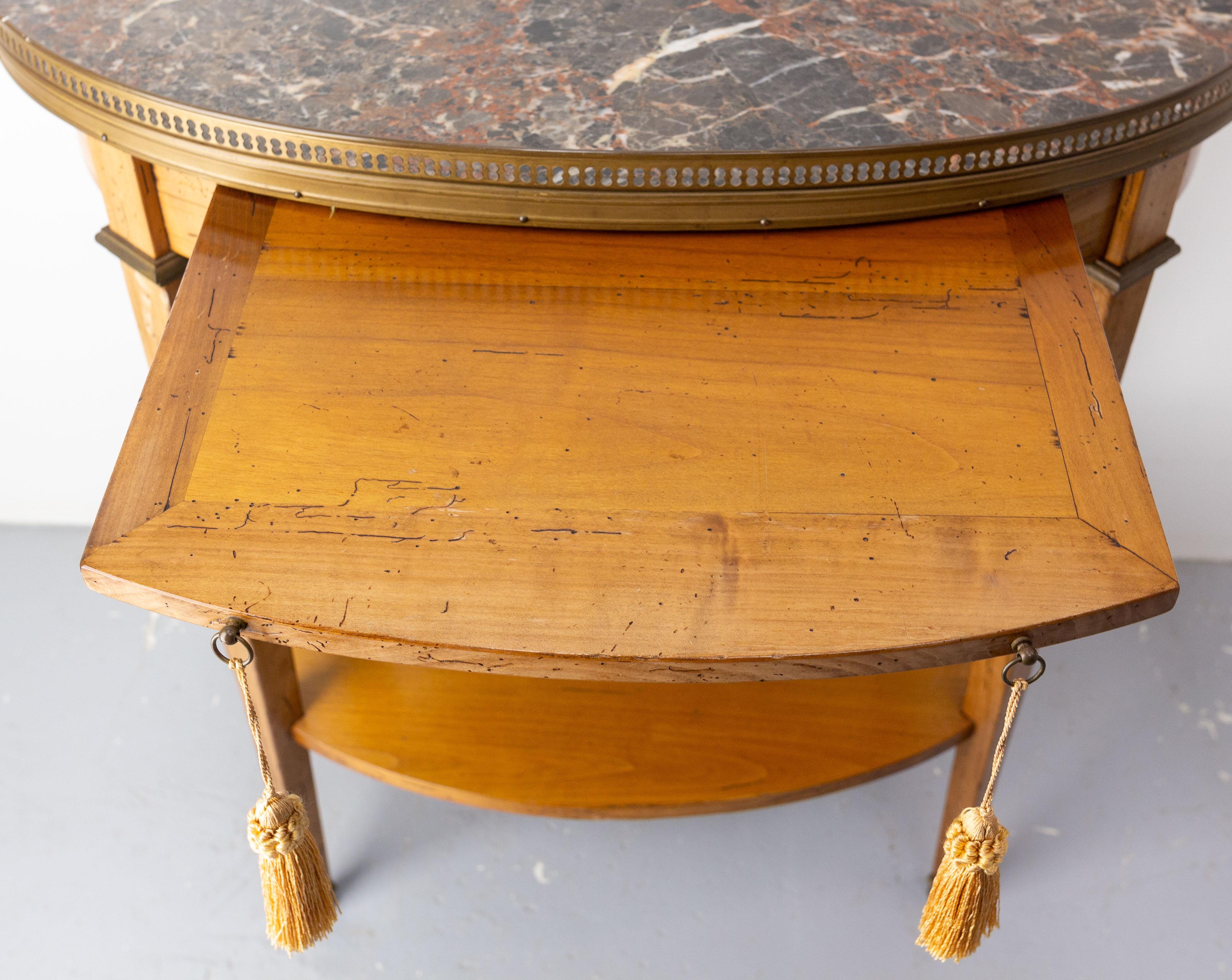 French Desserte Side Table Marble Top, Brass & Cherrywood Louis XVI st., c 1980 6