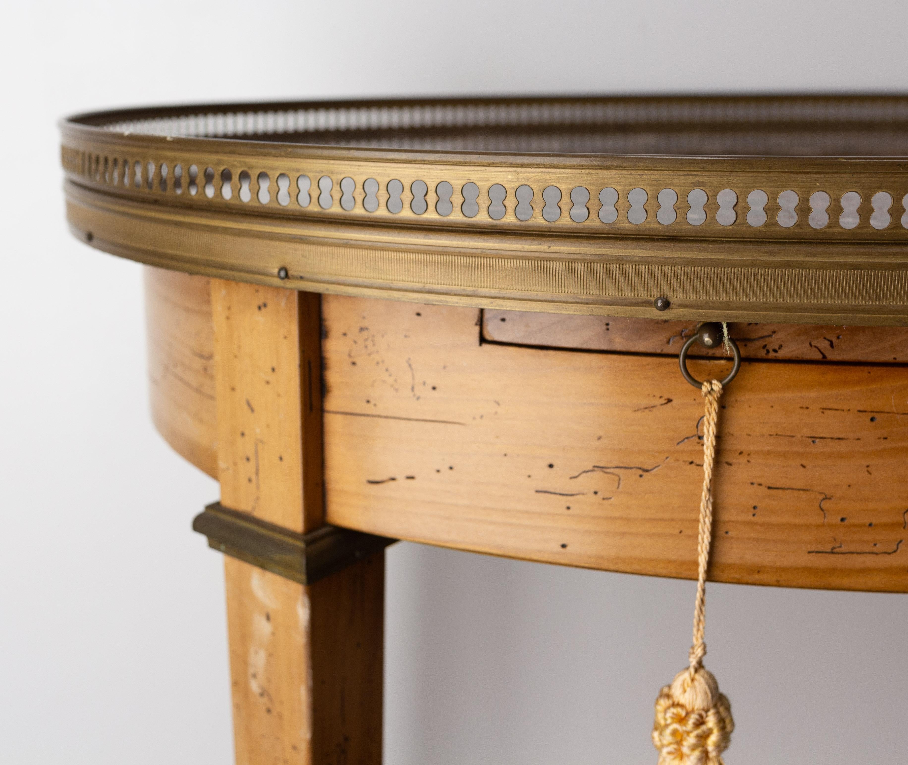 French Desserte Side Table Marble Top, Brass & Cherrywood Louis XVI st., c 1980 8