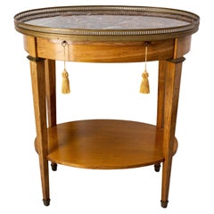 Vintage French Desserte Side Table Marble Top, Brass & Cherrywood Louis XVI st., c 1980