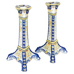 French Desvres Faience Candlesticks