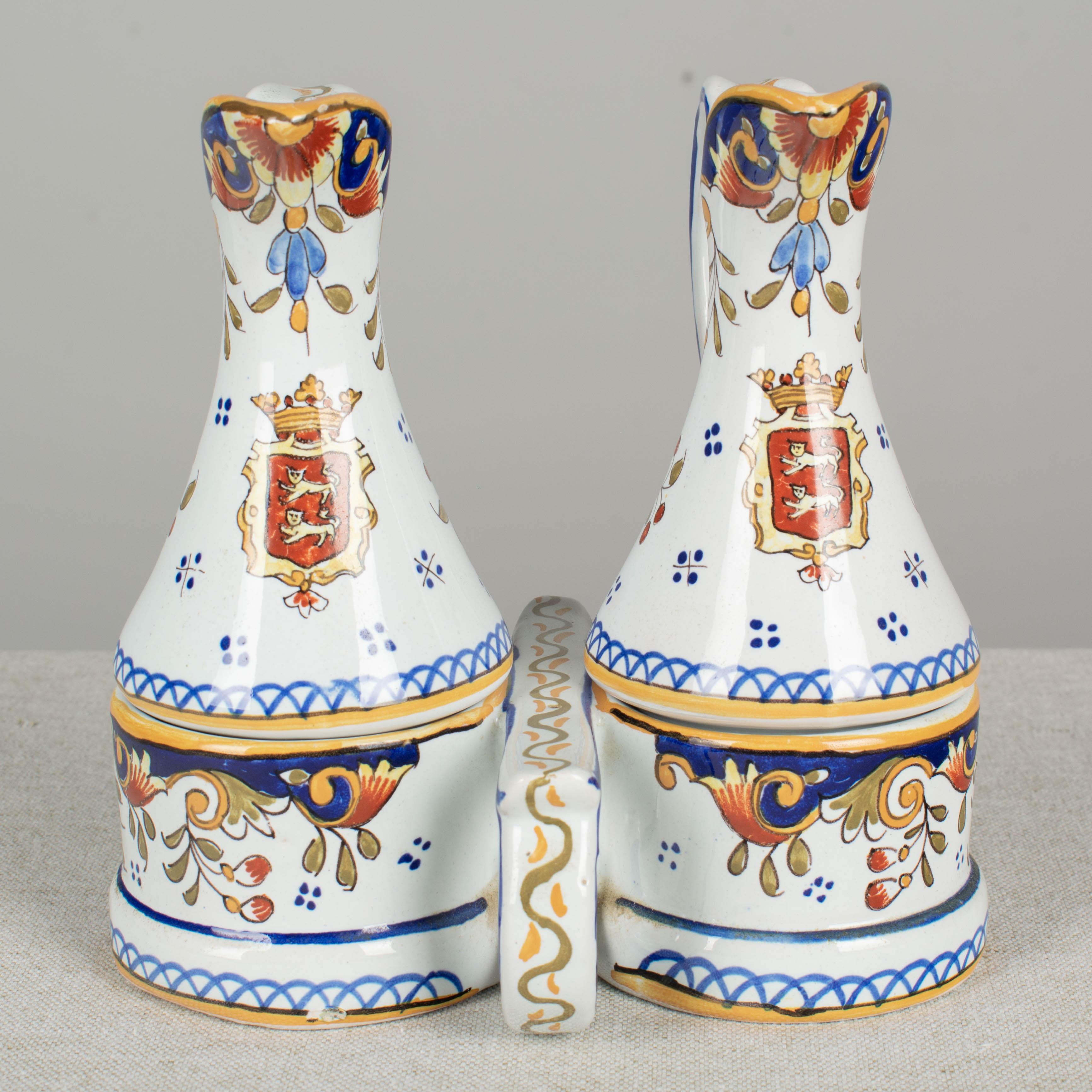 French Desvres Faience Cruet Set In Good Condition For Sale In Winter Park, FL