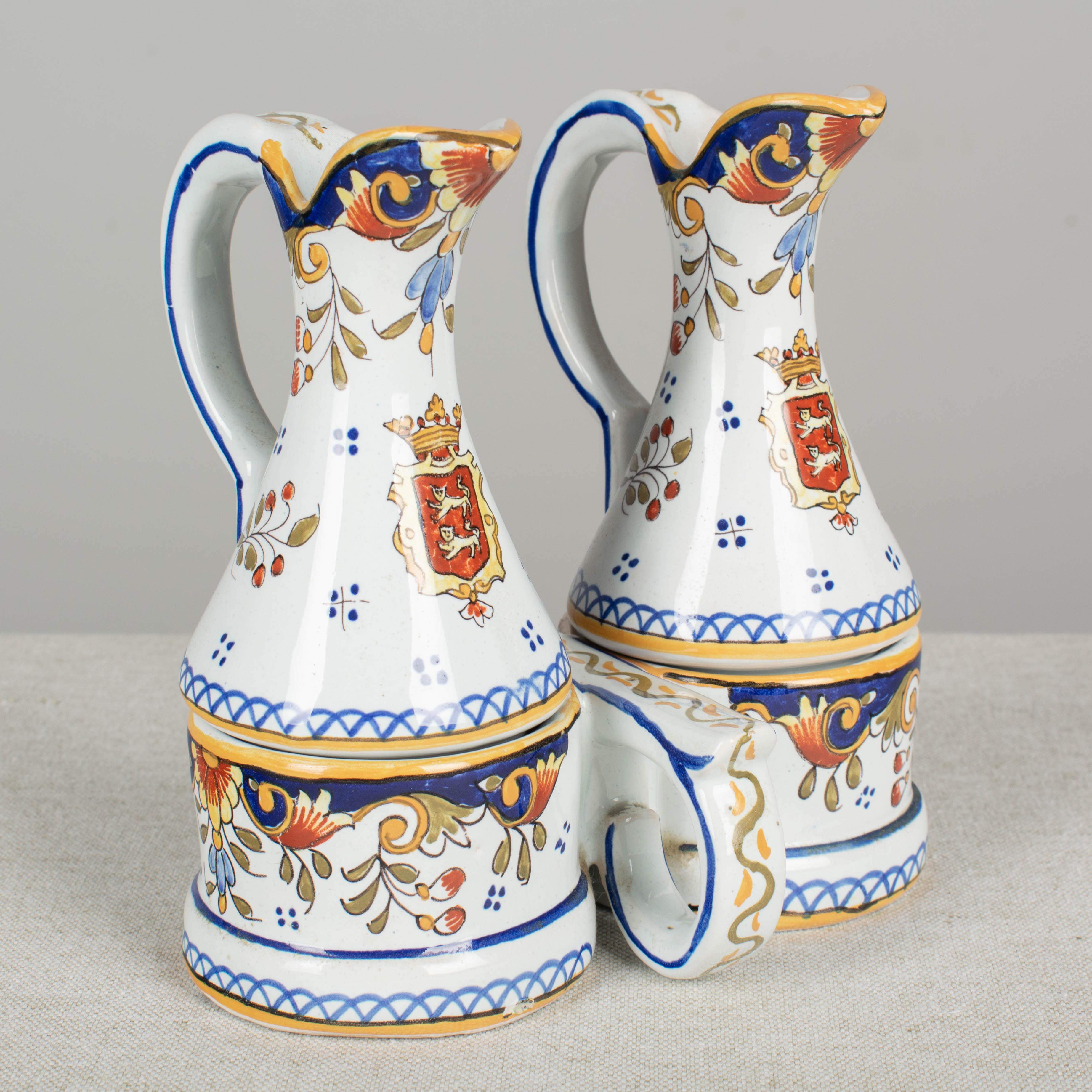 20th Century French Desvres Faience Cruet Set For Sale