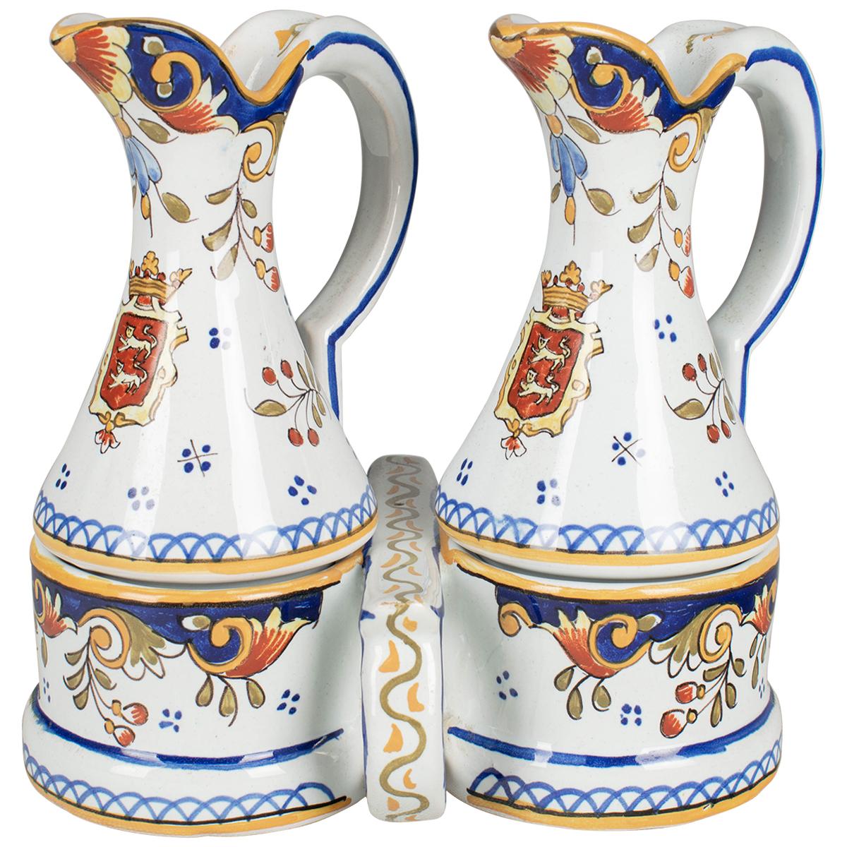 French Desvres Faience Cruet Set For Sale