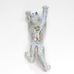 French Desvres Faience Figural Cat Wall Pocket Vase or Bouquetière by Geo Martel