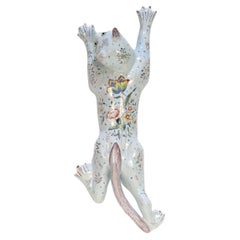 Antique French Desvres Faience Figural Cat Wall Pocket Vase or Bouquetière by Geo Martel