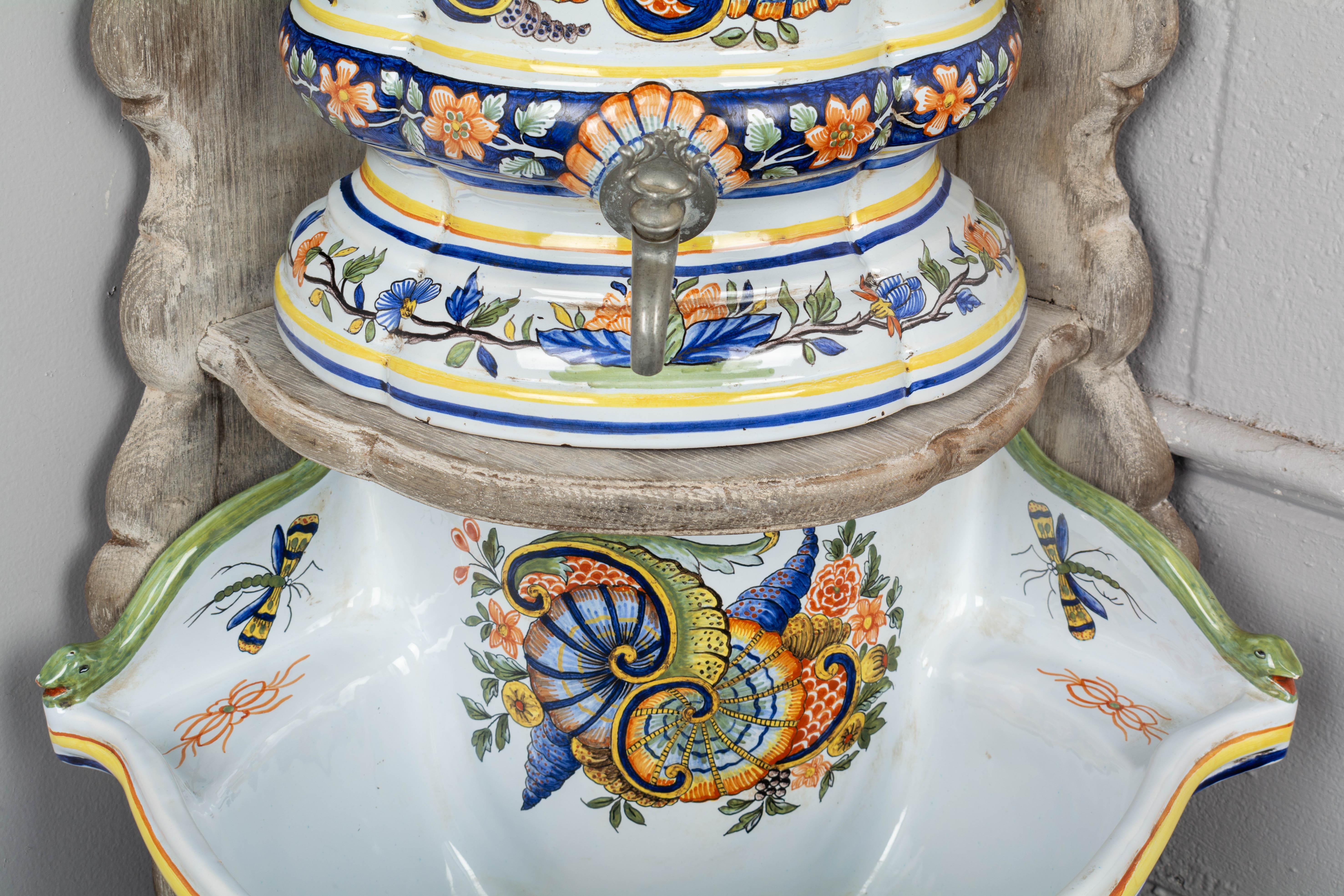 Chestnut French Desvres Faience Lavabo For Sale