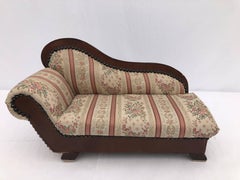 French Detailed Wood Doll Sofa Covered in Silk Fabric with Fabric Tacks and Feet