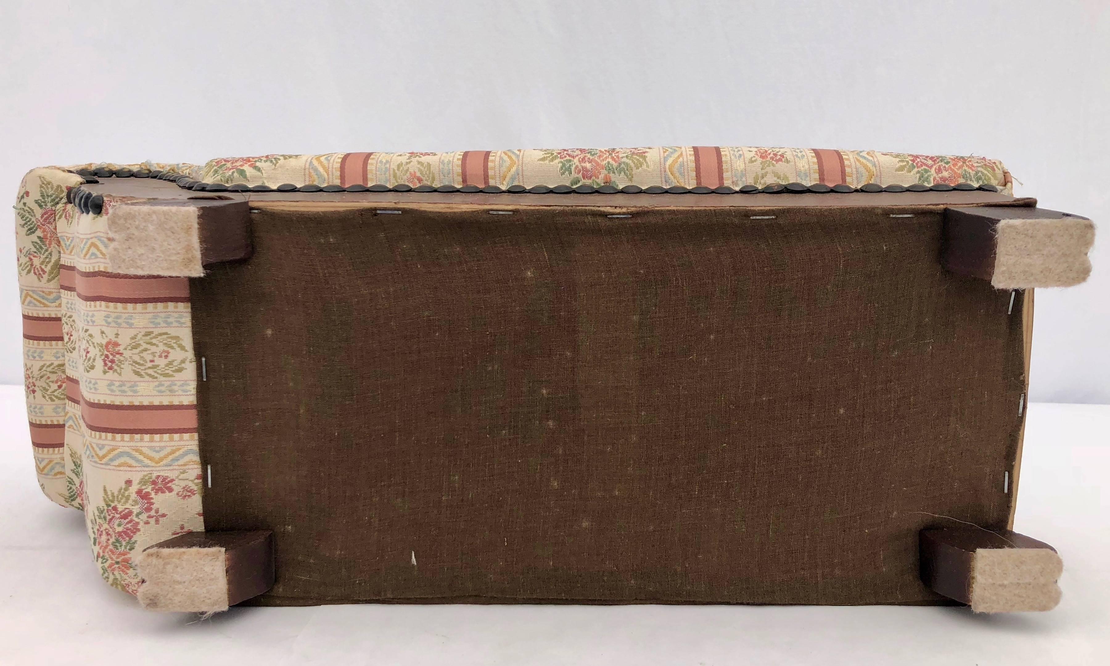 French Detailed Wood Doll Sofa Covered in Silk Fabric with Fabric Tacks and Feet For Sale 2
