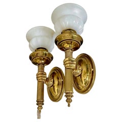French Devoluy Hand Torch Brass Wall Sconces