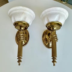 French Devoluy Hand Torch Brass Wall Sconces