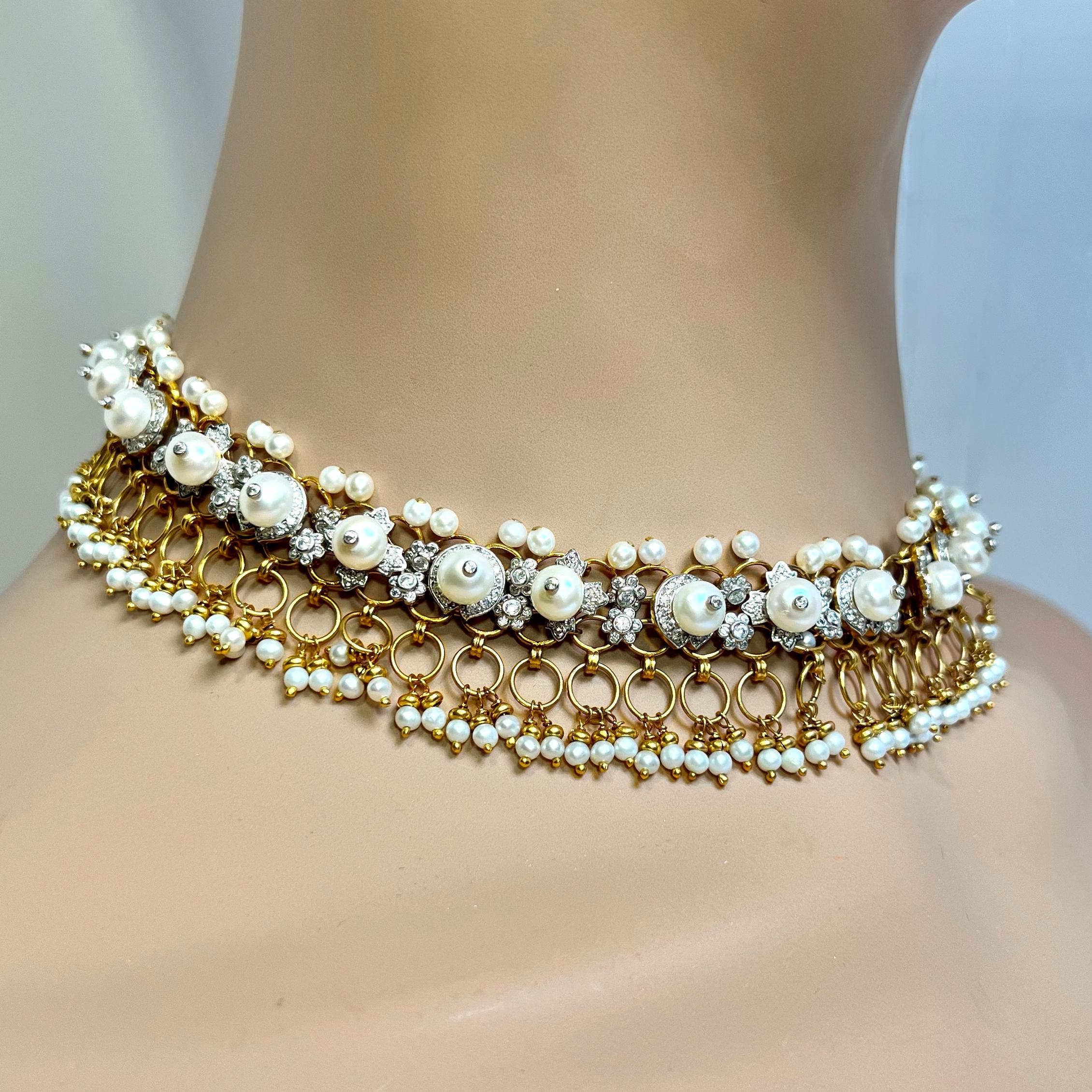 Französisches Diamanté Perlen Gold Vermeil Fransenhalsband (Künstler*in) im Angebot