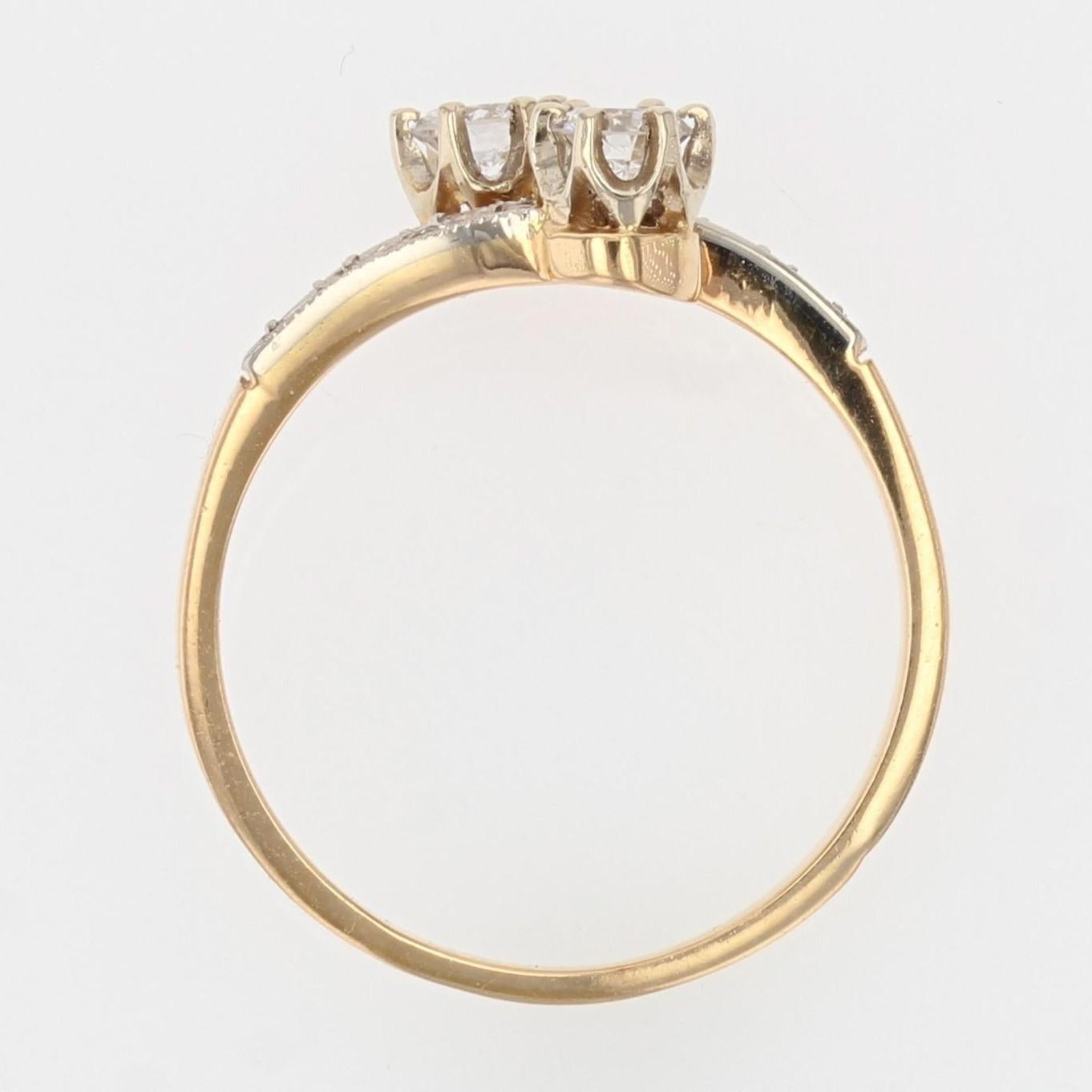 French Diamond 18 Carat Yellow Gold Platinium Toi et Moi Engagement Ring 3