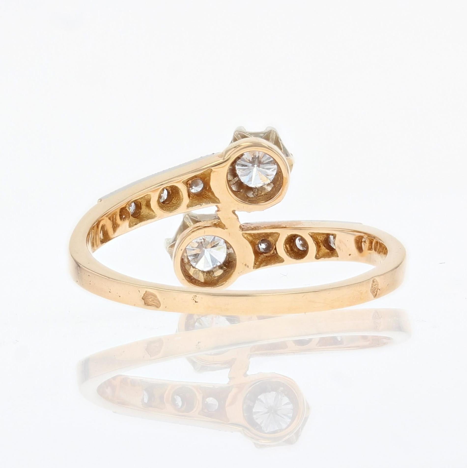 French Diamond 18 Carat Yellow Gold Platinium Toi et Moi Engagement Ring 1