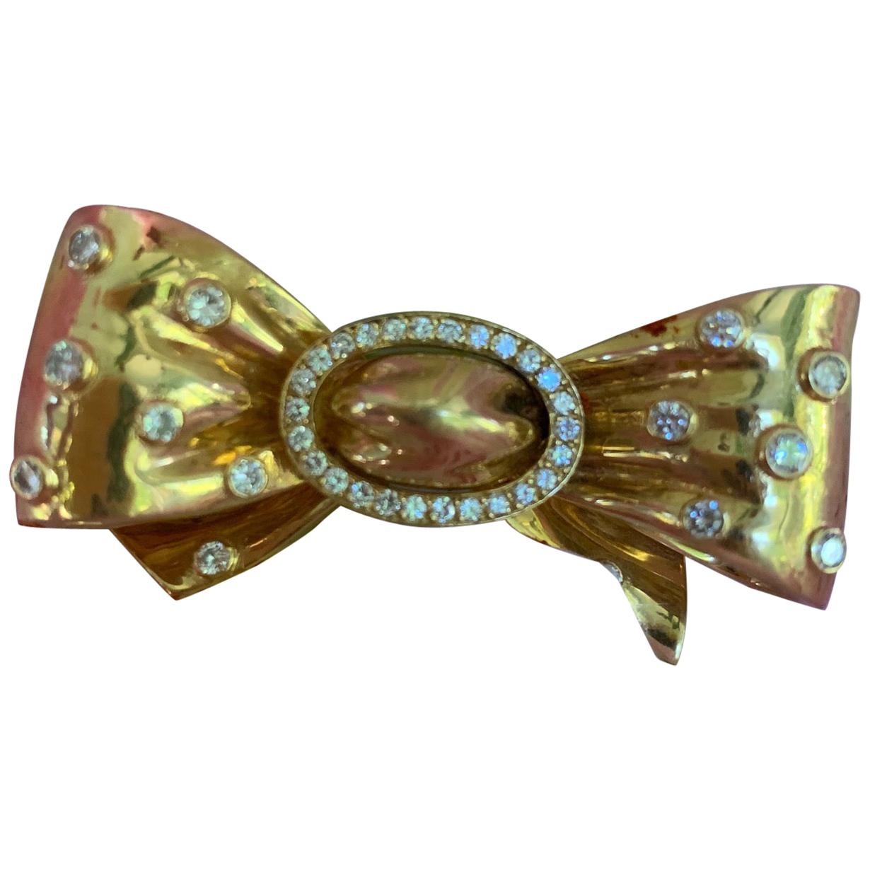 French Diamond 18 Karat Gold Ribbon Bow Fur Clip Brooch Pin
