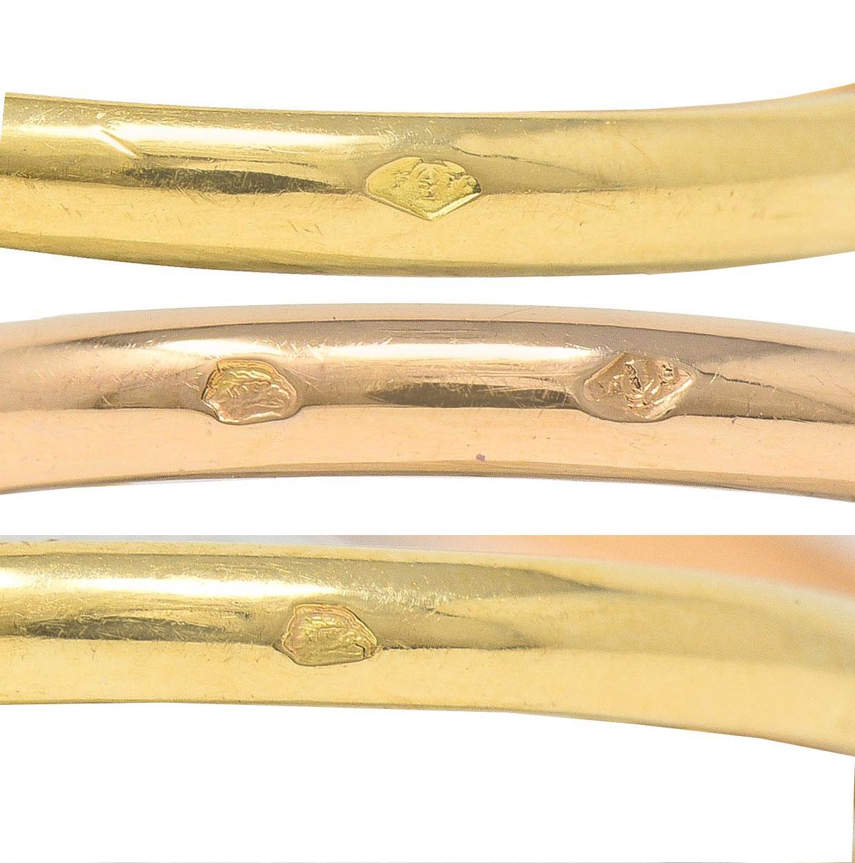 French Diamond 18 Karat Rose White Yellow Gold Vintage Rolling Band Unisex Ring 2