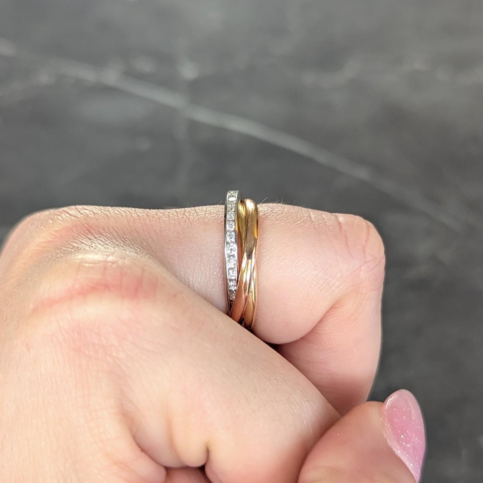 French Diamond 18 Karat Rose White Yellow Gold Vintage Rolling Band Unisex Ring 4