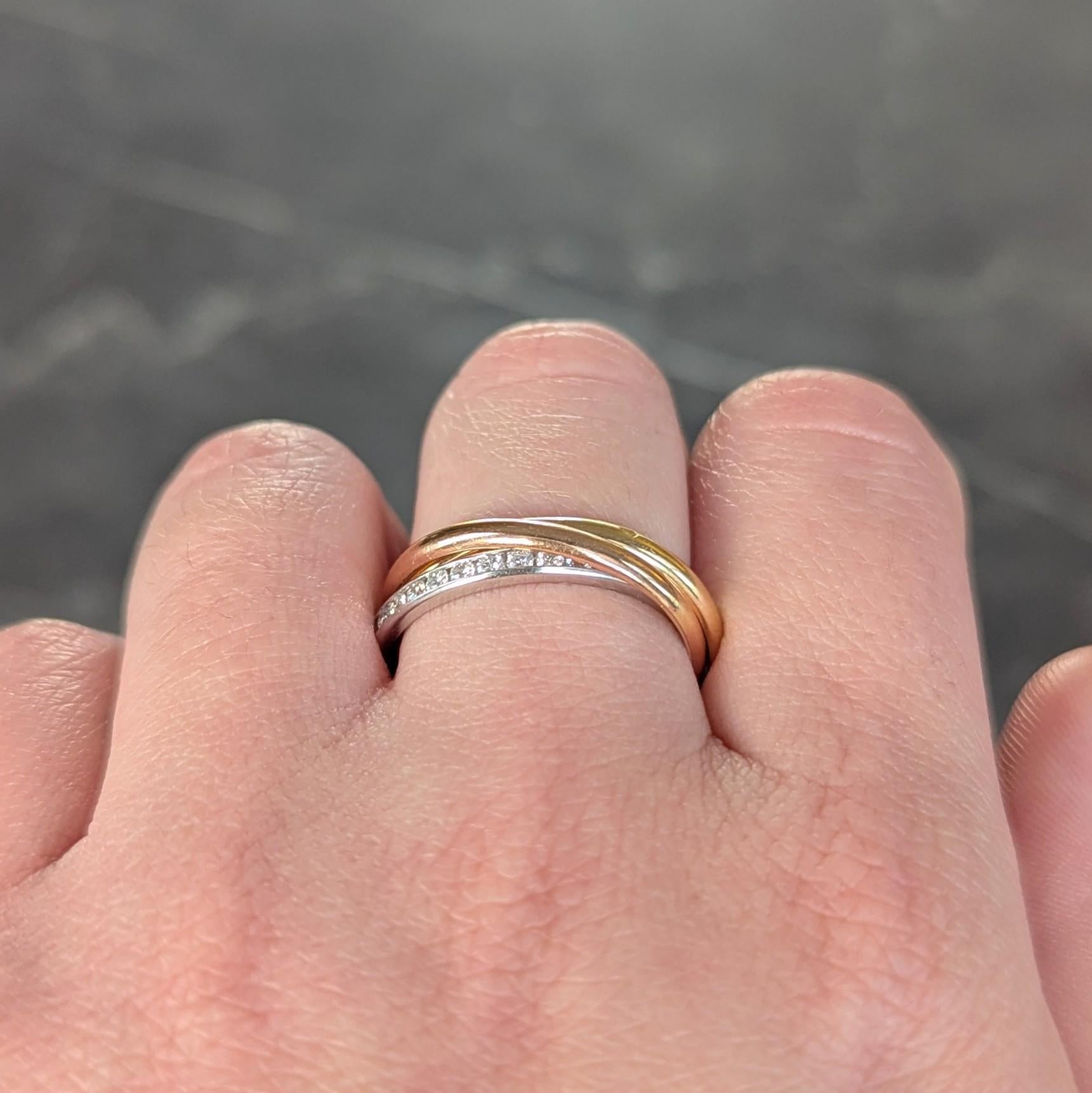 French Diamond 18 Karat Rose White Yellow Gold Vintage Rolling Band Unisex Ring 5