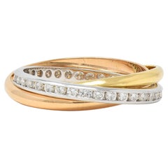 French Diamond 18 Karat Rose White Yellow Gold Vintage Rolling Band Unisex Ring