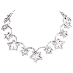 French Diamond 18 Karat White Gold Floral Star Choker Necklace