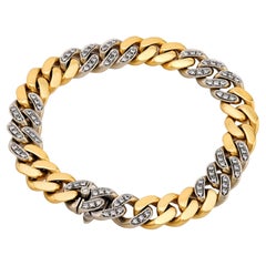 French diamond 18k yellow and white gold curb link bracelet