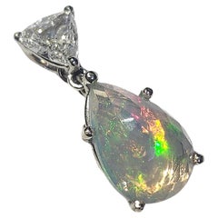 French Diamond And Fire Opal Gold Pendant